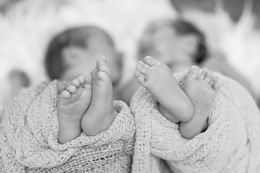 Baby Twins Feet, black and white